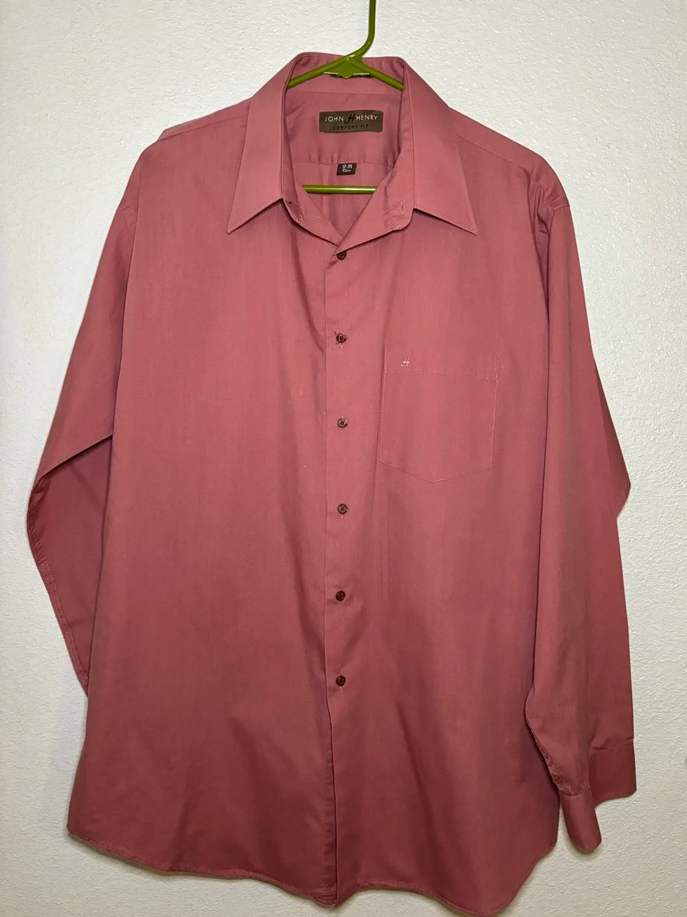 John Henry Comfort Fit Men's Dress Shirt 17-35 Burgundy Long Sleeve Button Front